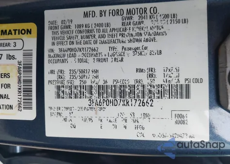 2019 Ford Fusion Se from USA, damaged, VIN 3FA6P0HD7KR172662